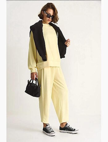Ensemble coordonné en tricot à col ras du cou et jambes larges lucci