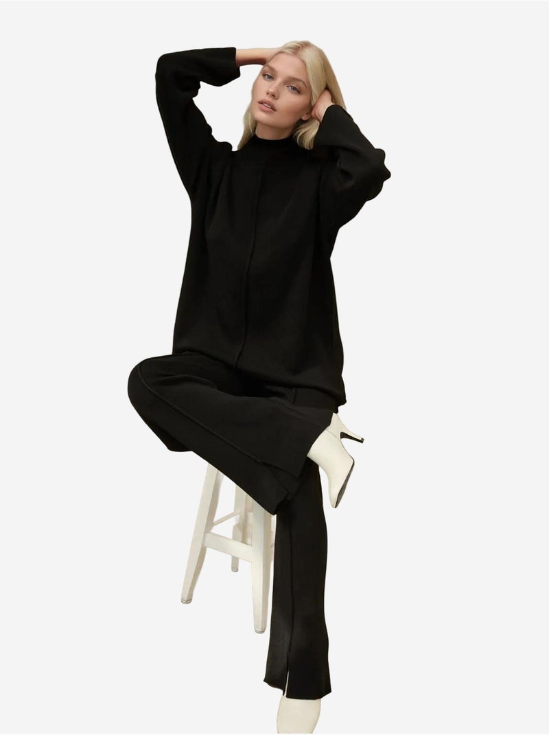 Ensemble coordonné en tricot à taille haute et jambes larges hiccup Noir - Kiabi