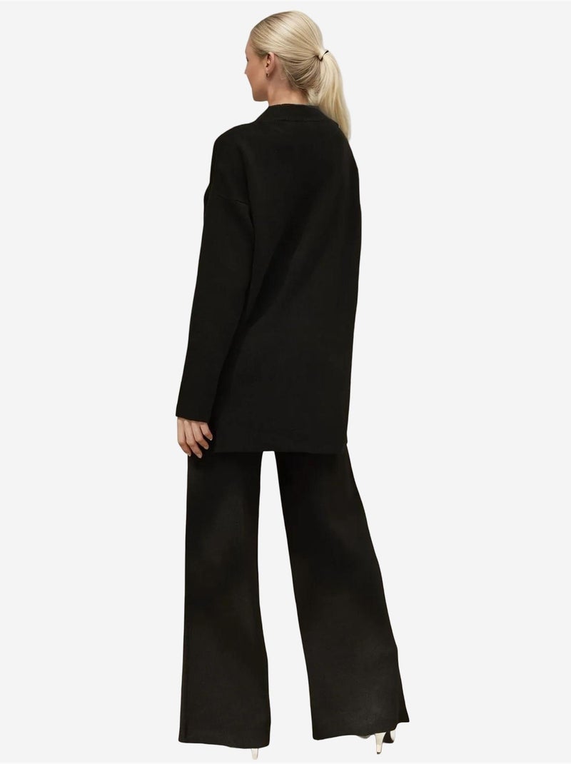 Ensemble coordonné en tricot à taille haute et jambes larges Noir - Kiabi