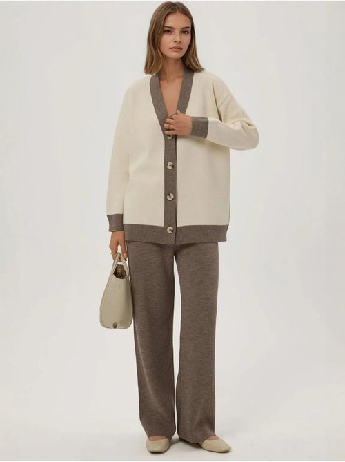 Ensemble coordonné en tricot texturé taille haute avec col boutonné - Kiabi