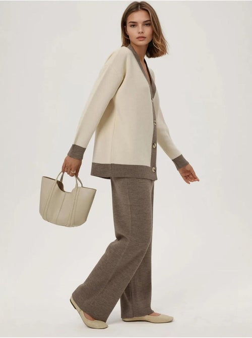 Ensemble coordonné en tricot texturé taille haute avec col boutonné - Kiabi