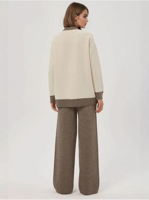 Ensemble coordonné en tricot texturé taille haute avec col boutonné - Kiabi