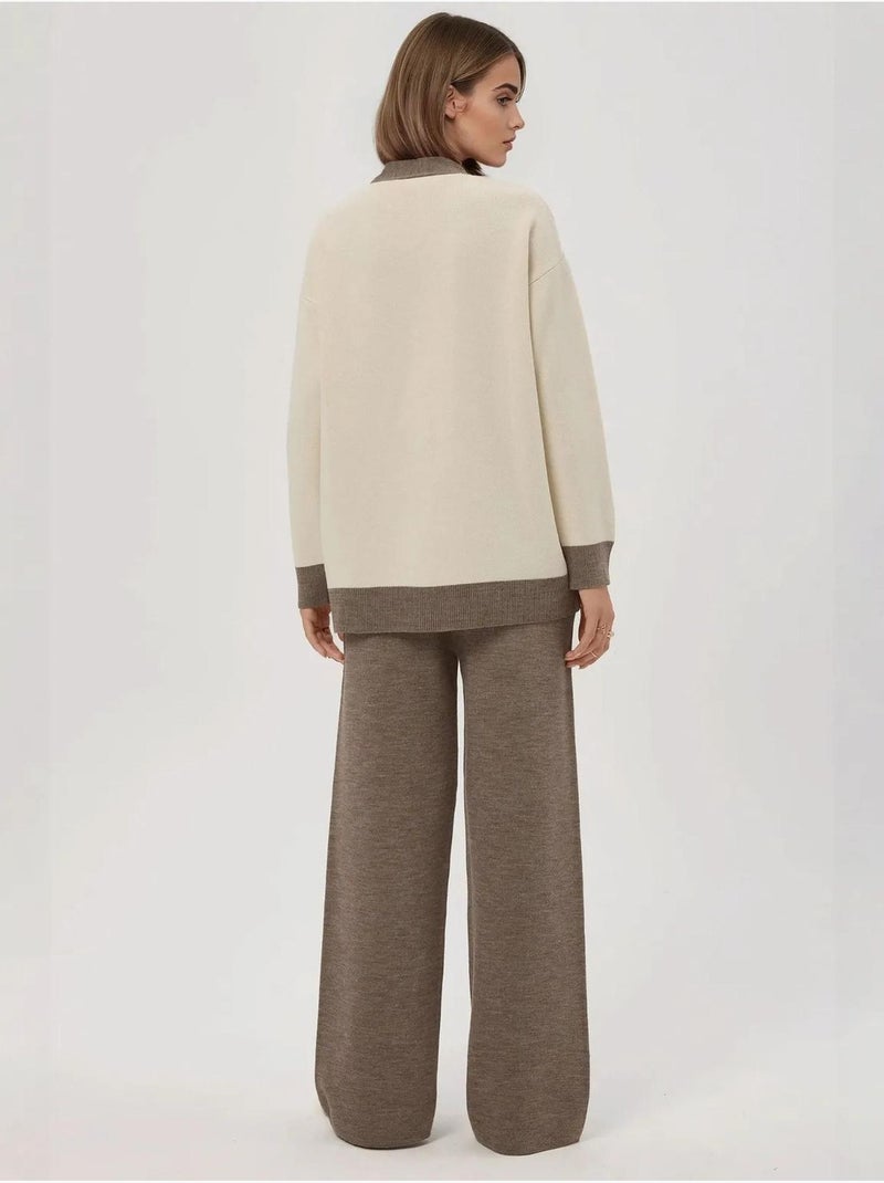 Ensemble coordonné en tricot texturé taille haute avec col boutonné Crème - Kiabi