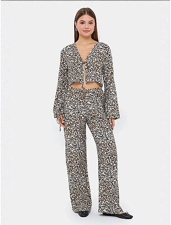 Ensemble coordonné taille haute à col en v et imprimé animal hiccup