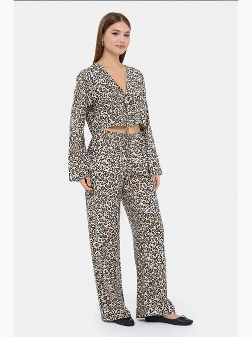 Ensemble coordonné taille haute à col en v et imprimé animal hiccup - Kiabi