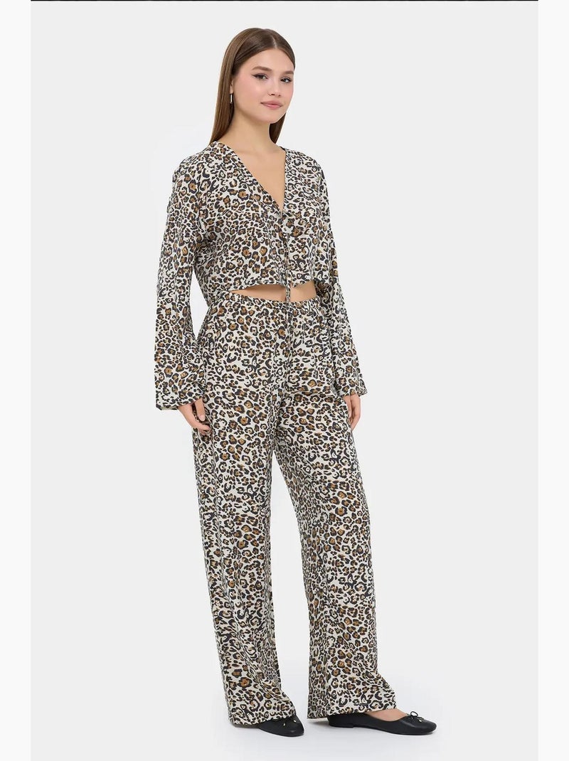 Ensemble coordonné taille haute à col en v et imprimé animal hiccup Multicolore - Kiabi
