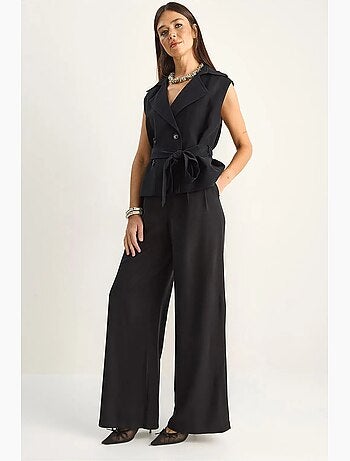 Ensemble coordonné taille haute à jambe large avec col châle lucci