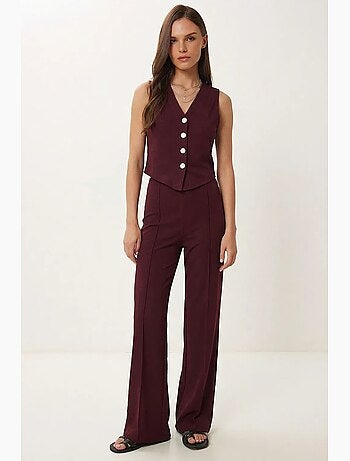 Ensemble coordonné taille haute, col en v, boutons et jambes larges istanbul