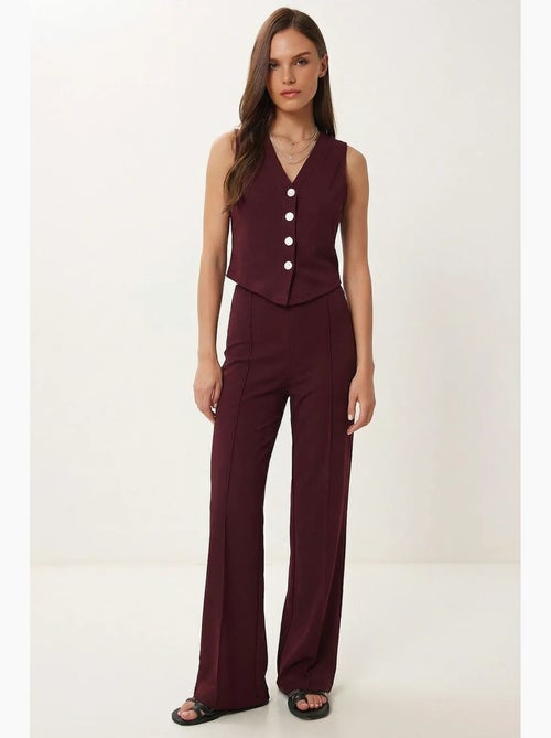 Ensemble coordonné taille haute, col en v, boutons et jambes larges istanbul - Kiabi