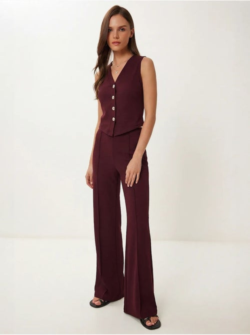Ensemble coordonné taille haute, col en v, boutons et jambes larges istanbul - Kiabi
