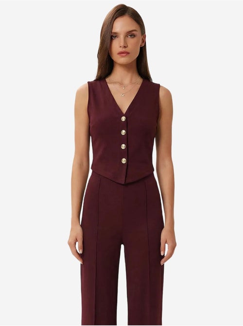 Ensemble coordonné taille haute, col en v, boutons et jambes larges istanbul - Kiabi