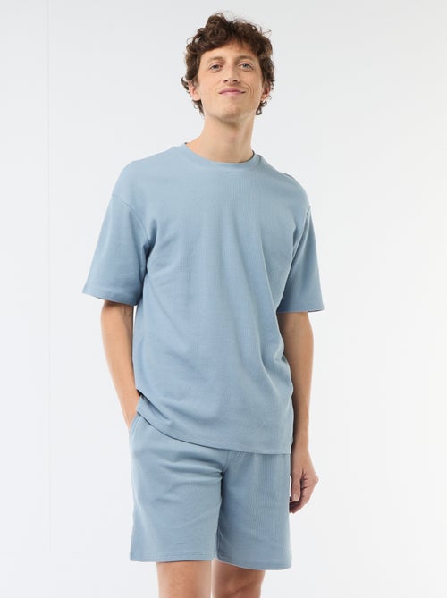 Ensemble court de pyjama en nid d'abeilles - 2 pièces - Kiabi