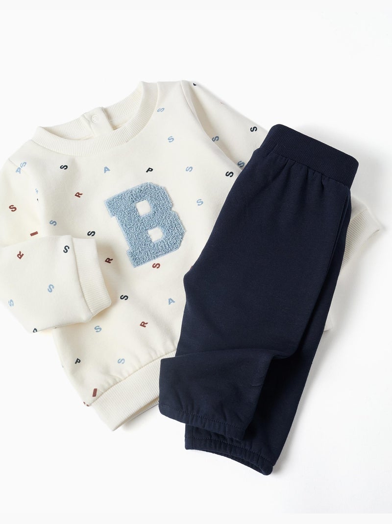 Ensemble de jogging en coton peigné avec broderie en bouclettes Blanc - Kiabi
