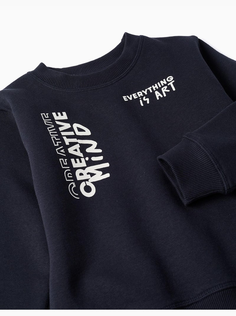 Ensemble de jogging en coton peigné avec imprimé Creative Bleu foncé - Kiabi