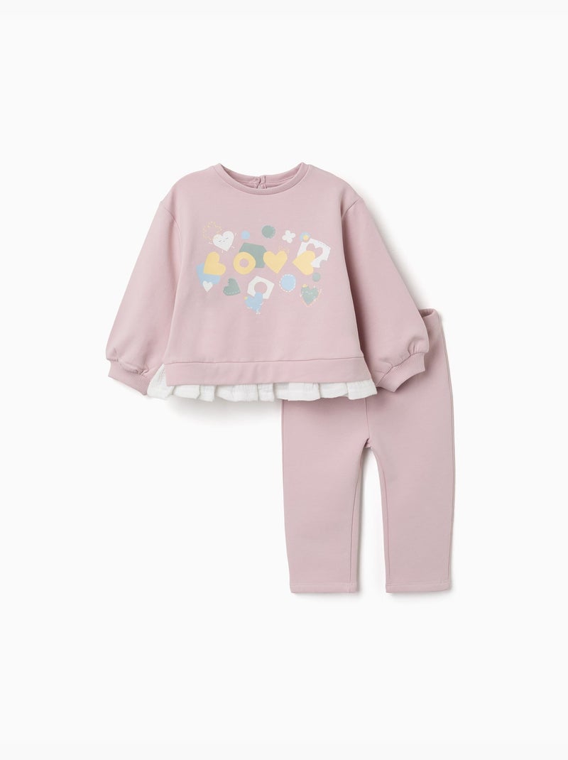 Ensemble de jogging en coton peigné avec imprimé de cœurs et pois Mauve lilas - Kiabi
