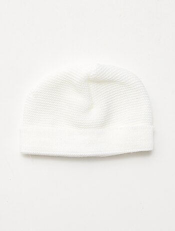 Ensemble de naissance bonnet + moufles + chaussons en tricot 'Manufacture de Layette'