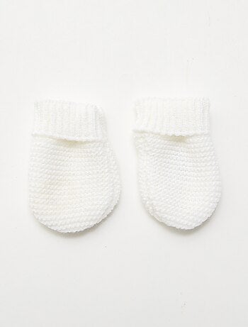 Ensemble de naissance bonnet + moufles + chaussons en tricot 'Manufacture de Layette'