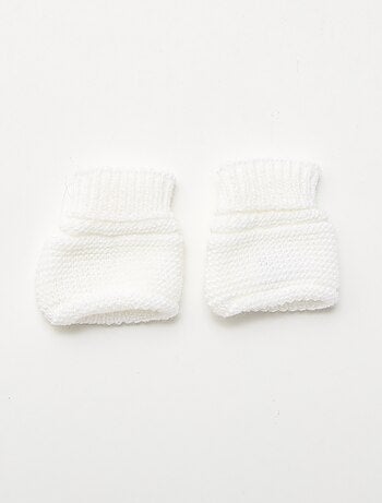 Ensemble de naissance bonnet + moufles + chaussons en tricot 'Manufacture de Layette'