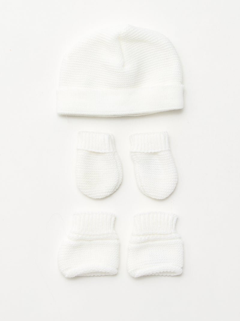 Ensemble de naissance bonnet + moufles + chaussons en tricot 'Manufacture de Layette' Blanc - Kiabi