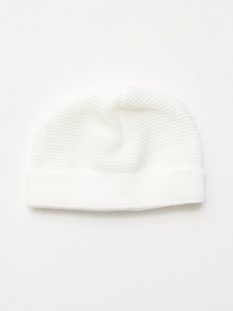 Ensemble de naissance bonnet + moufles + chaussons en tricot 'Manufacture de Layette' Blanc - Kiabi