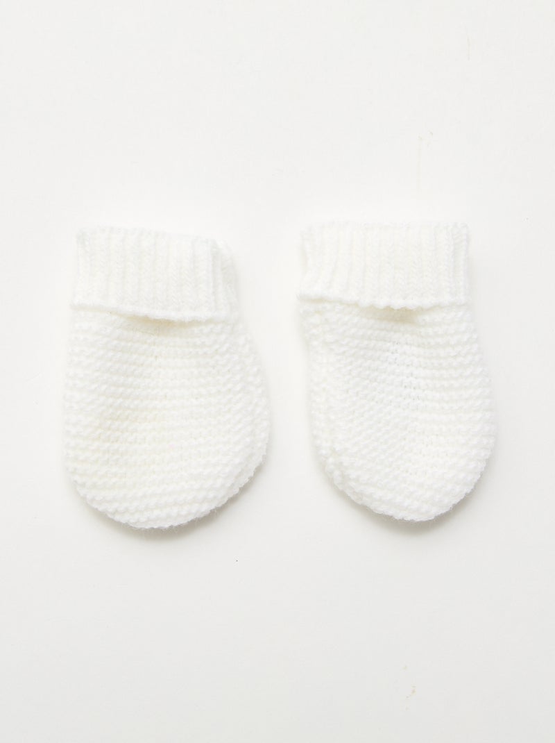 Ensemble de naissance bonnet + moufles + chaussons en tricot 'Manufacture de Layette' Blanc - Kiabi