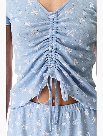Ensemble de pyjama coralie pointel crunchy à motif floral, manches courtes et short penti