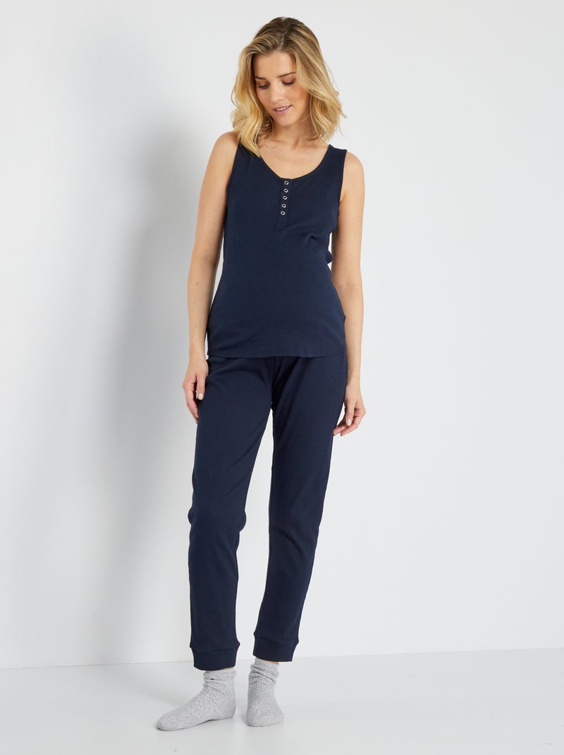 Pyjama Maternité Femme Dagi En Coton Doux – Manches Longues, Col Chemise, Bleu, Taille XL – Confort Grossesse Ultime