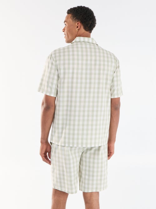 Ensemble de pyjama court à carreaux chemise + short - 2 pièces - Kiabi