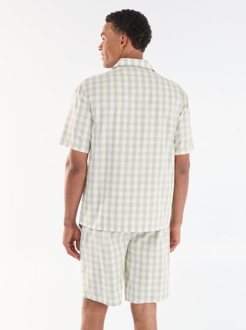 Ensemble de pyjama court à carreaux chemise + short - 2 pièces Vert - Kiabi