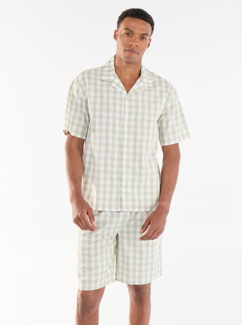 Ensemble de pyjama court à carreaux chemise + short - 2 pièces - Kiabi