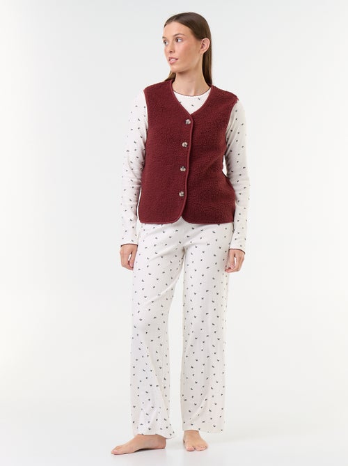 Ensemble de pyjama en maille pointelle + gilet effet moutonné - 3 pièces - Kiabi