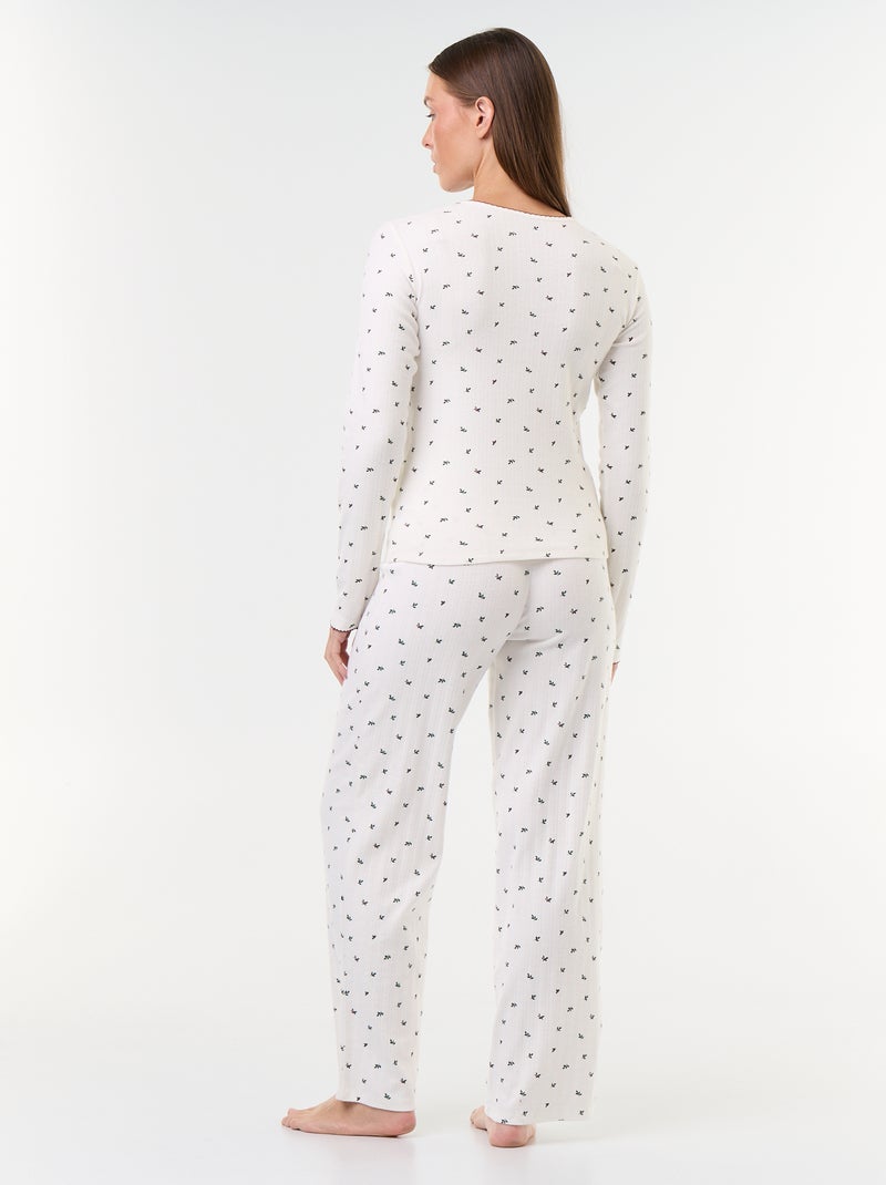 Ensemble de pyjama en maille pointelle + gilet effet moutonné - 3 pièces Blanc - Kiabi