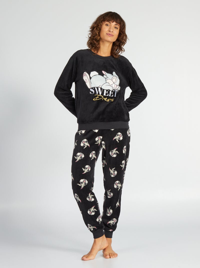 Ensemble de pyjama en polaire 'Pan-Pan' - 2 pièces noir - Kiabi