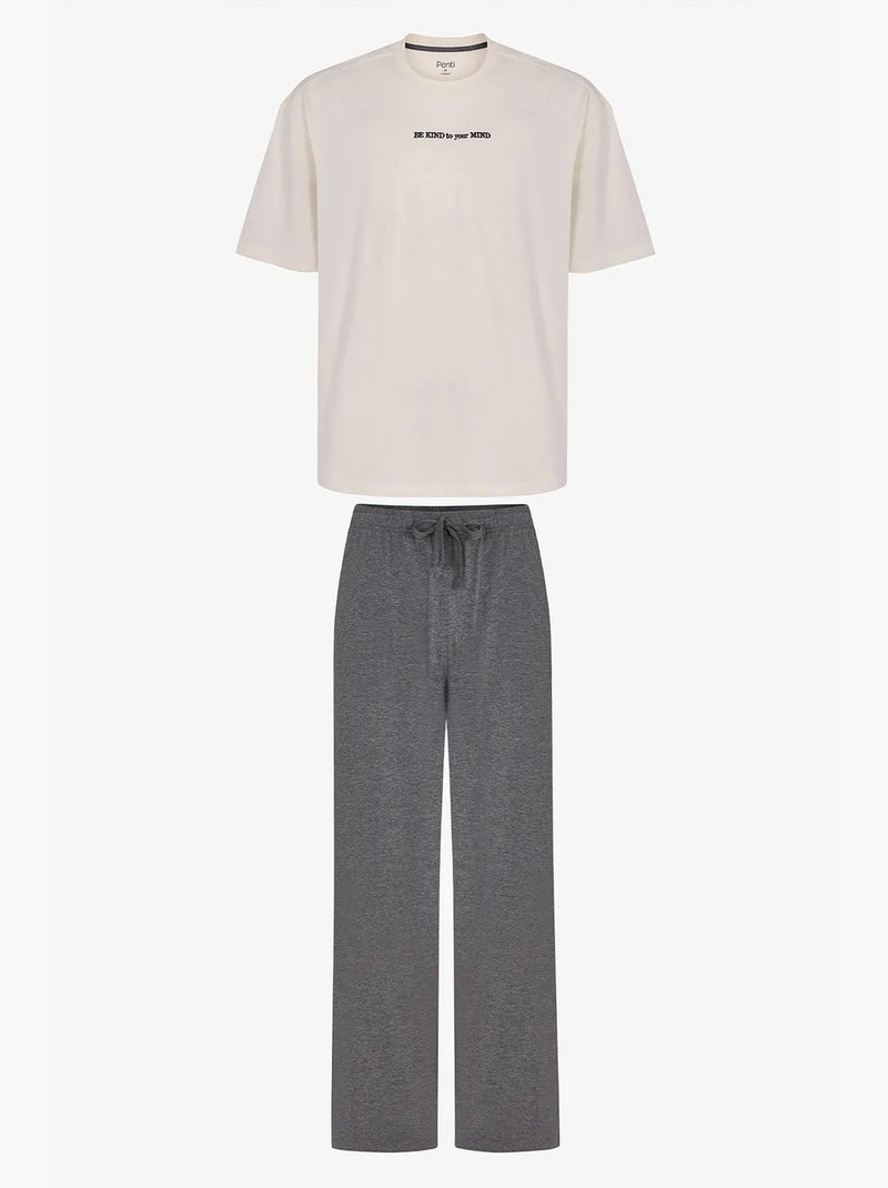 Ensemble de pyjama homme modern stone oversize à manches courtes penti Gris Noir - Kiabi