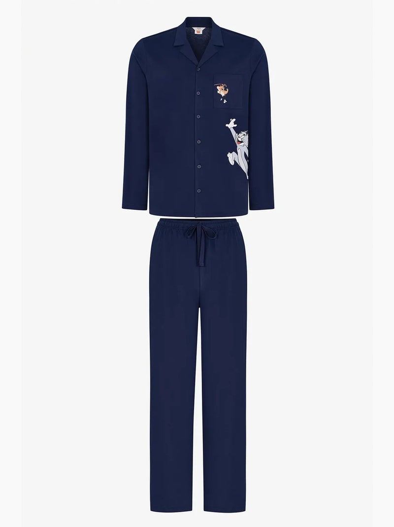 Ensemble de pyjama homme tom&jerry chemise à manches longues et pantalon penti Bleu marine - Kiabi