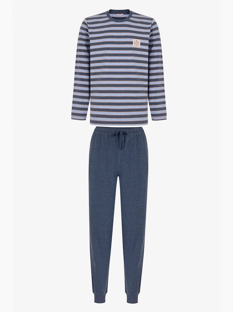 Ensemble de pyjama homme weekend à rayures, manches longues, jogger penti Bleu - Kiabi