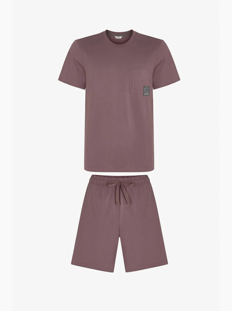 Ensemble de pyjama homme woodland earth à manches courtes et short penti Mauve - Kiabi