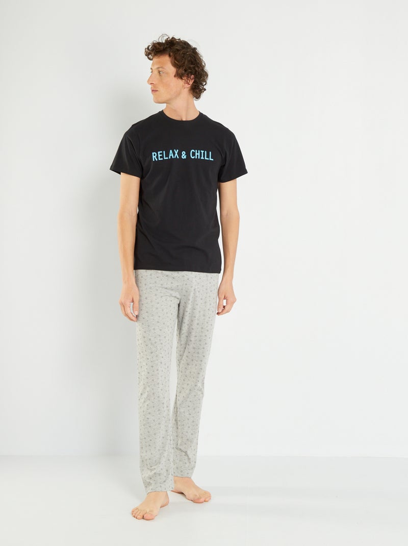 Ensemble de pyjama long - 2 pièces noir/gris - Kiabi