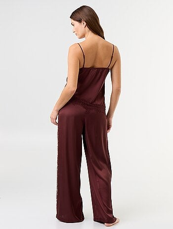 Ensemble de pyjama long satiné top + pantalon - 2 pièces