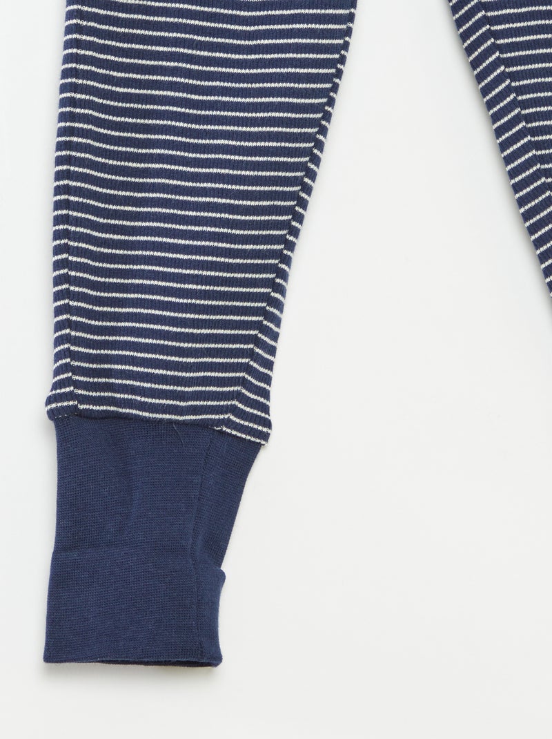 Ensemble de pyjama long t-shirt + pantalon à rayures - 2 pièces Bleu - Kiabi