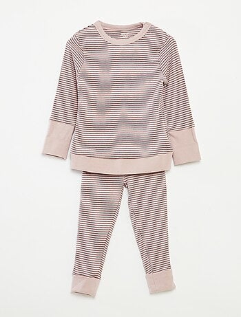 Ensemble de pyjama long t-shirt + pantalon à rayures - 2 pièces