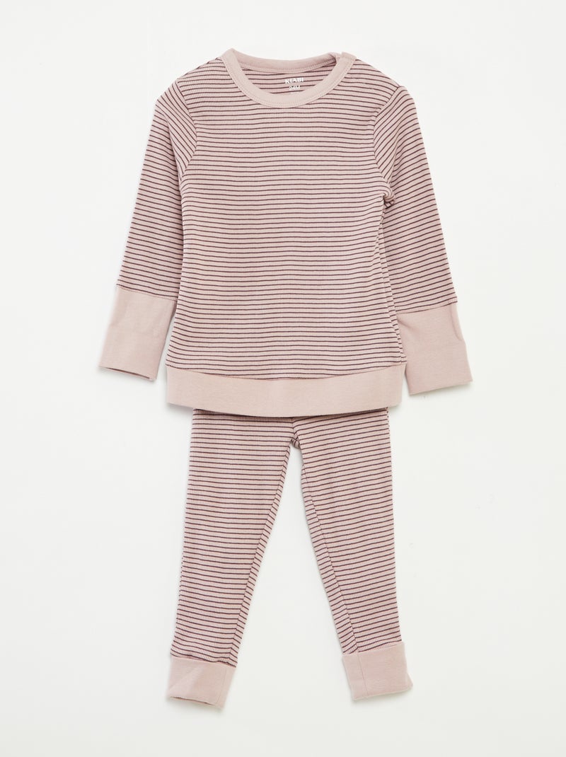 Ensemble de pyjama long t-shirt + pantalon à rayures - 2 pièces Violet - Kiabi