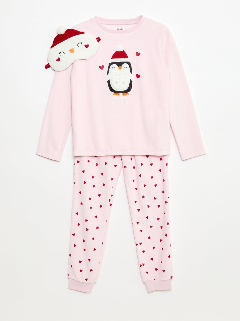 Ensemble de pyjama masque Noël en velours Rose Fille