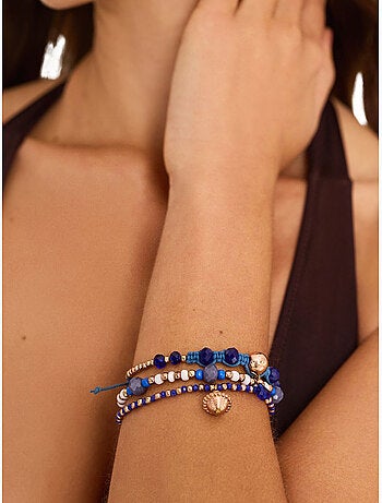 Ensemble de trois bracelets bleu et doré complementos
