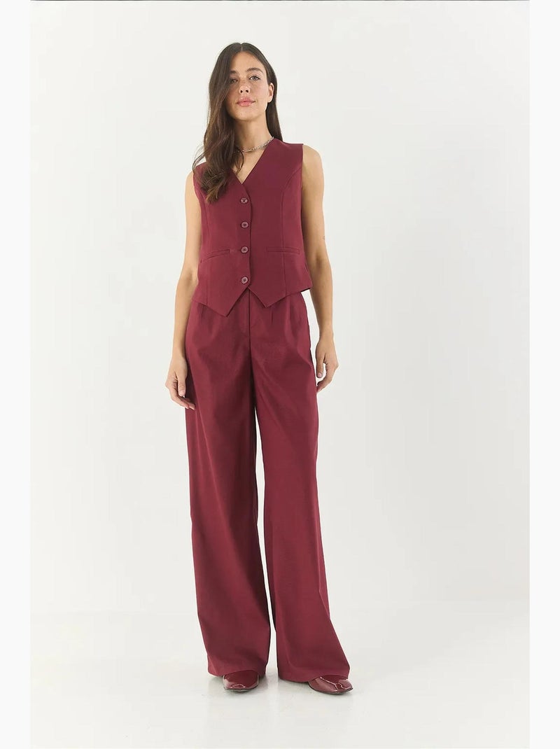 Ensemble débardeur sans manches à col en v et pantalon large lucci Rouge bordeaux - Kiabi