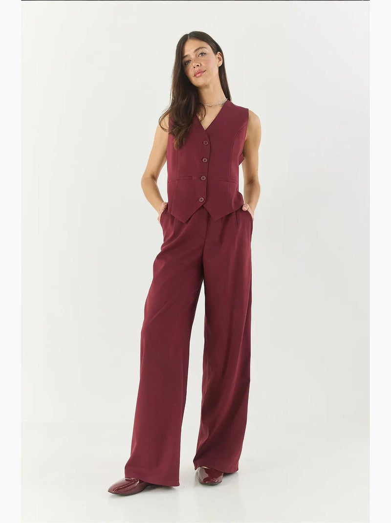 Ensemble débardeur sans manches à col en v et pantalon large lucci Rouge bordeaux - Kiabi