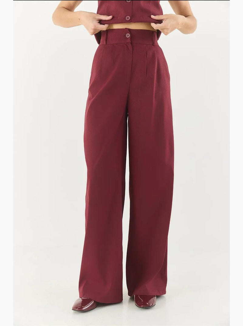Ensemble débardeur sans manches à col en v et pantalon large lucci Rouge bordeaux - Kiabi