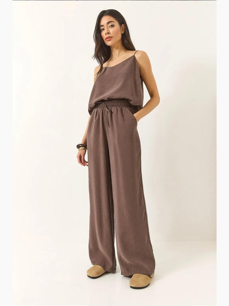 Ensemble débardeur sans manches et pantalon large lucci Taupe - Kiabi