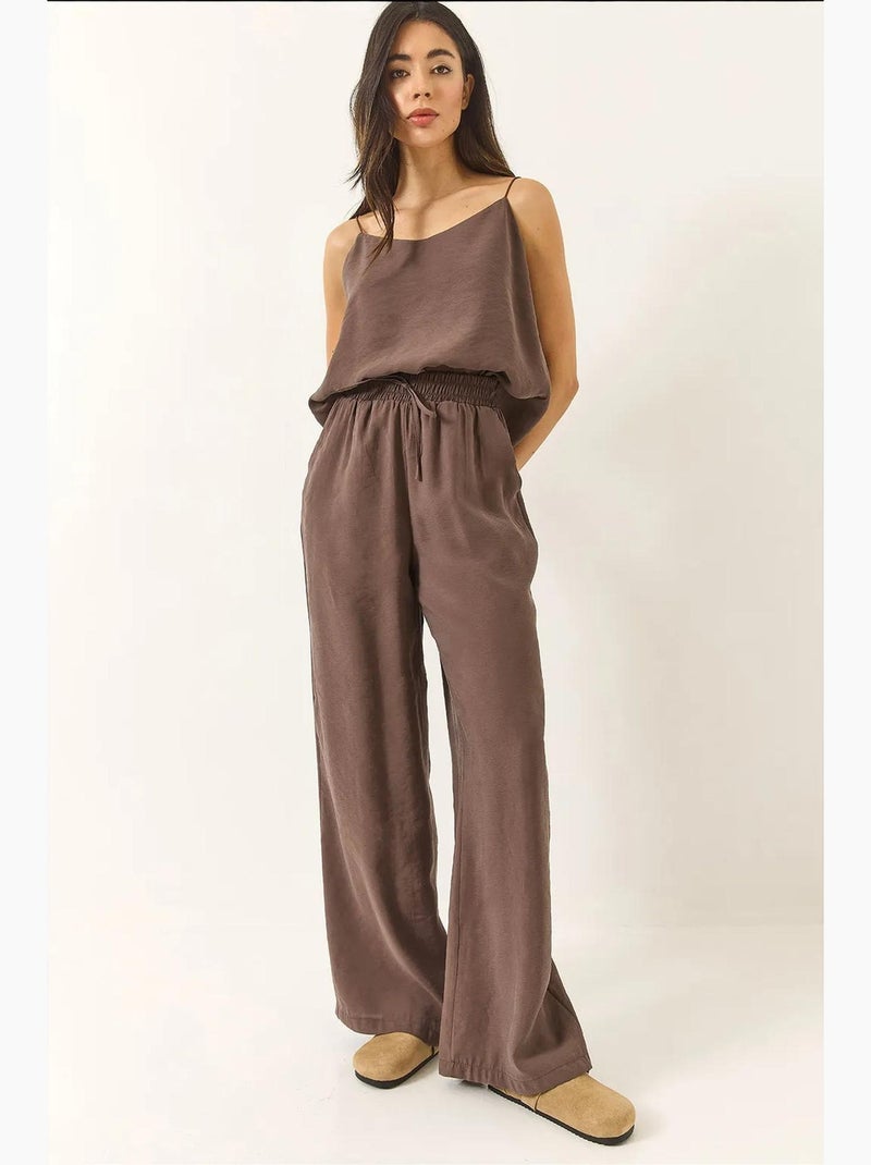 Ensemble débardeur sans manches et pantalon large lucci Taupe - Kiabi