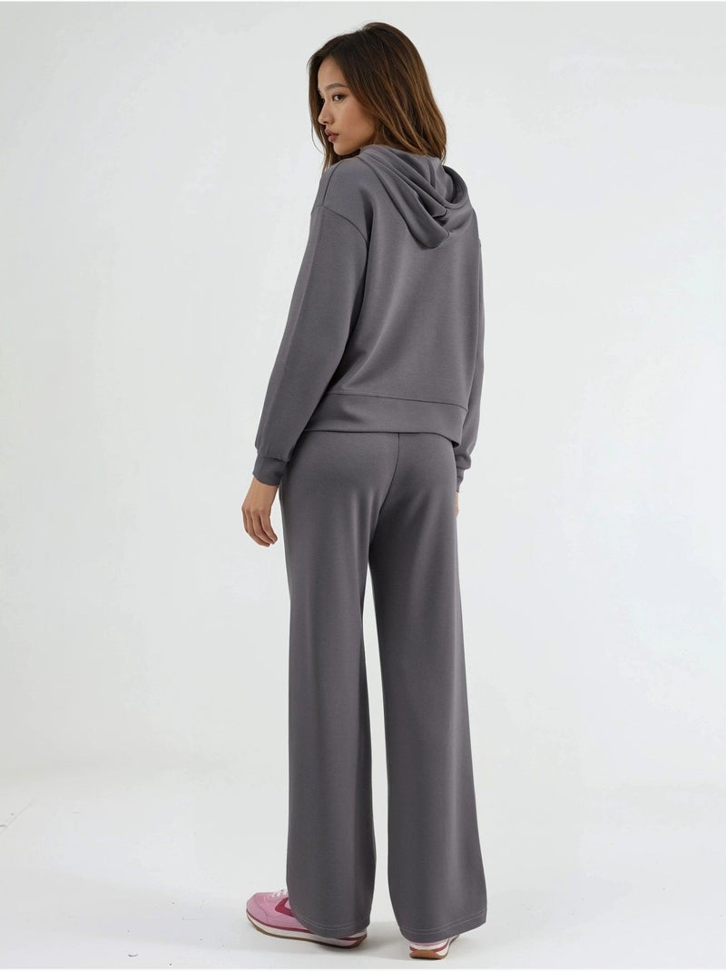 Ensemble deux pièces à capuche, taille haute et jambes larges hiccup Gris - Kiabi
